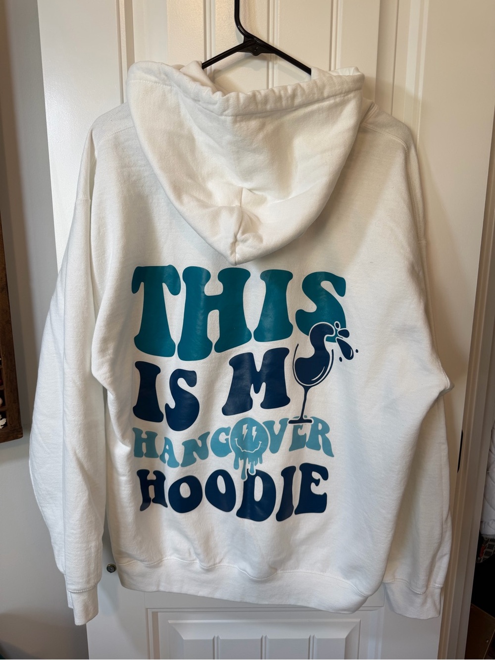 Quirky White 'This Is My Hangover Hoodie' Graphic Hoodie - Sz Large